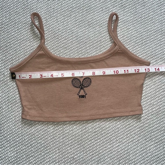 Shein Ribbed Tan Tennis Racket Graphic Tank Top Bralette Sz Xs - Picture 3 of 4